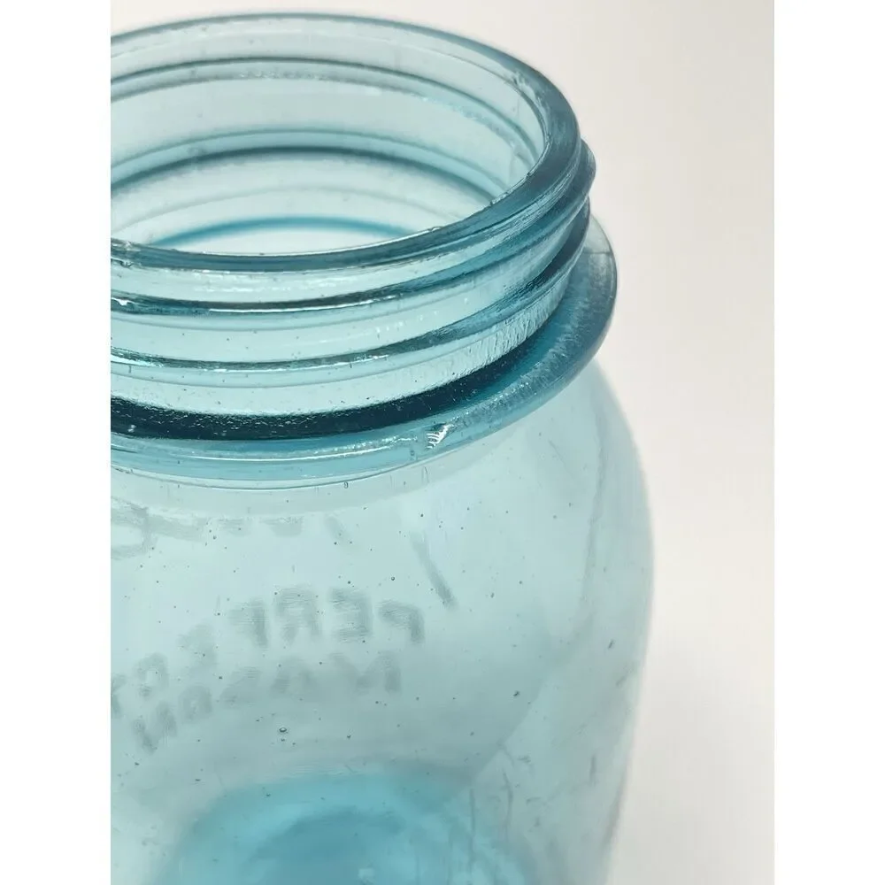 Vintage Blue Aqua Ball Perfect Mason Jar #0 Quart Zinc Lid 6.75”